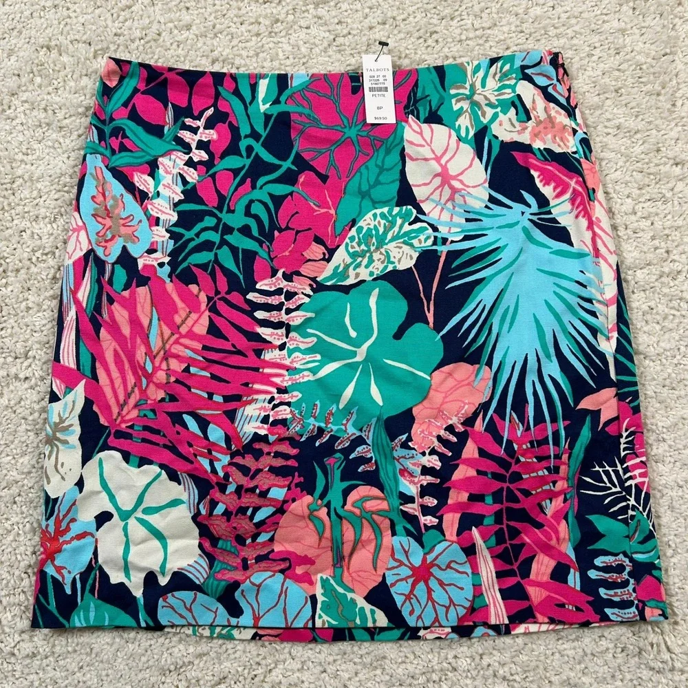 Talbots Skirt 8P Petites Pink Tropical Floral Print Cotton Blend Mini Skirt New